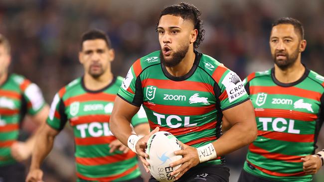 Keaon Koloamatangi is officially the king of the gym at the Rabbitohs. Picture: Mark Nolan/Getty Images