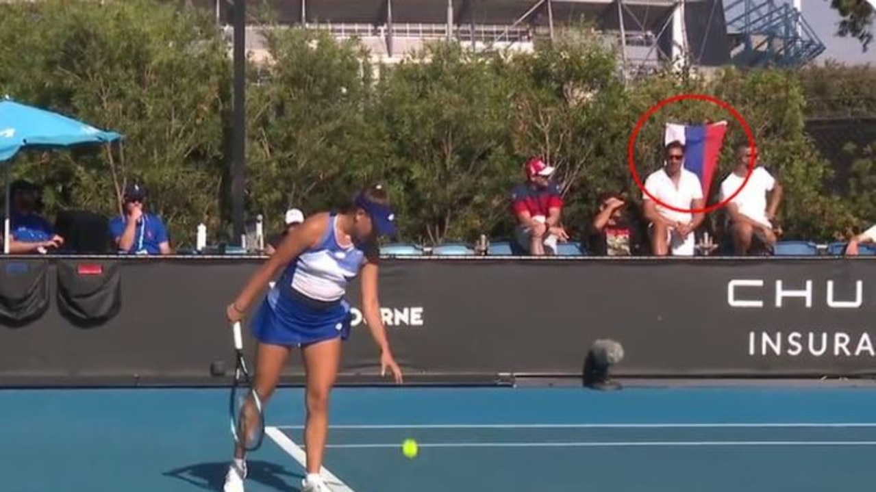 Russian flags spotted in the crowd at the Australian Open during Ukranian Kateryna Baidl’s match.