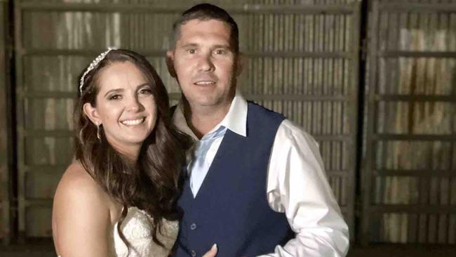 Steven Ball with wife Kate on their wedding day. Steven is fighting for life in a Brisbane hospital after falling from a tree.