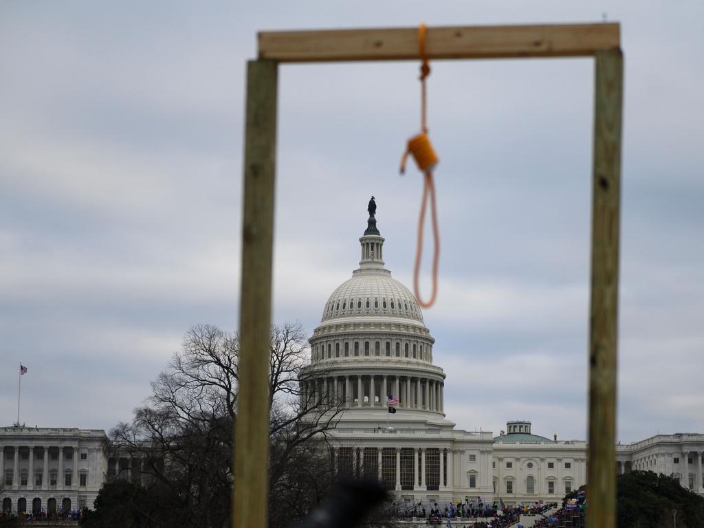 A makeshift noose outside the Capitol building during the riots. Picture: AFP