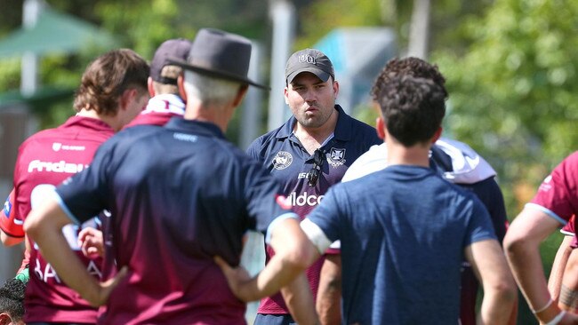 Uni coach Matt Ingram addresses his troops.