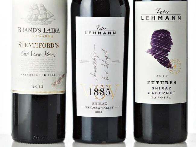 TWAM-20160709 embargo for TWAM 9 JULY 2016 NO REUSE WITHOUT PERMISSION 2013 Brand's laira Coonawarra Stentiford's Shiraz, 2014 peter lehmann VSV 1885 Barossa valley Shiraz, 2012 peter Lehmann Futures Barossa Shiraz Cabernet Pic : Guy Bailey