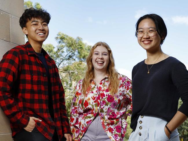 DAILY TELEGRAPH 22ND APRIL 2024Pictured at NSW University at Randwick in Sydney are education students Ling Tao Kong (2nd year maths and education) Zoe Patsiokostas (4th year fine arts and education) and Synyee Hong (1st year primary education).Picture: Richard Dobson