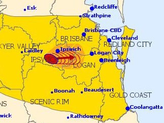 The storm warning issued by BoM at 10.09pm.