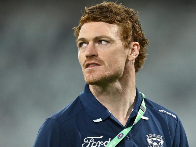 GEELONG, AUSTRALIA - OCTOBER 01: Gary Rohan looks on during the round six AFLW match between Geelong Cats and Fremantle Dockers at GMHBA Stadium, on October 01, 2024, in Geelong, Australia. (Photo by Quinn Rooney/Getty Images)