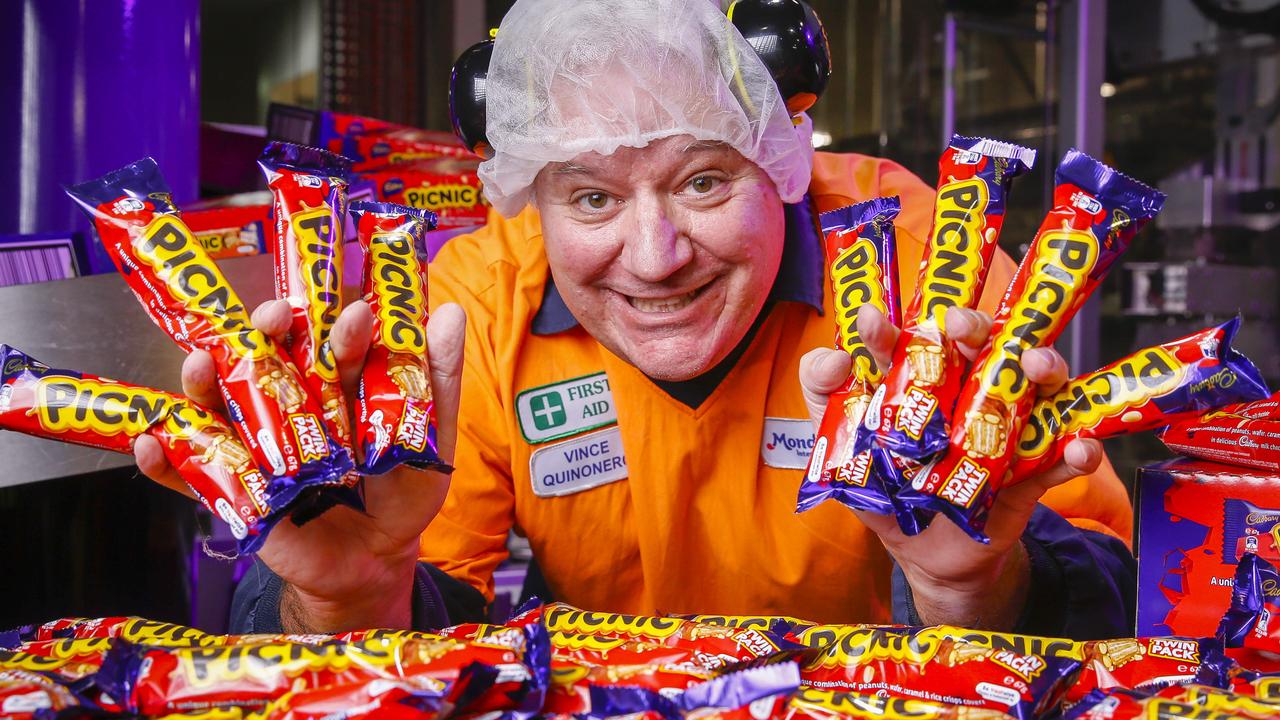 Vince from the Cadbury factory in Melbourne would like you to keep giving in to your snacking desires. Picture: Wayne Taylor