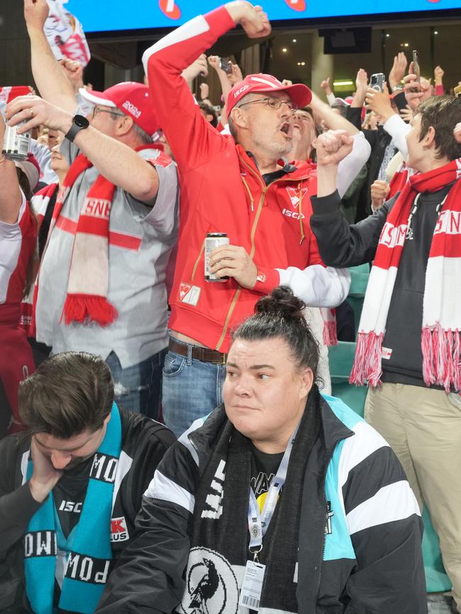 Excited Swans fans, and in equal measure, dejected Port fans. 20 September 2024. Picture: Dean Martin