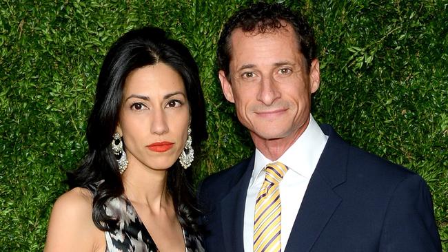 Abedin and estranged husband Anthony Weiner in 2015. Picture: Getty