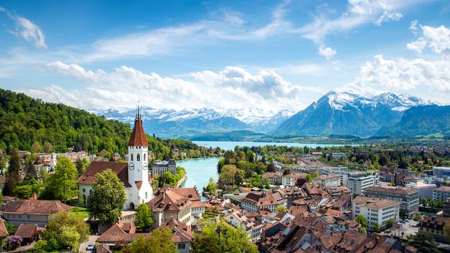 The picturesque town of Thun in the Swiss Alps.