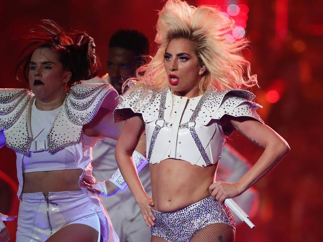 Lady Gaga during her epic performance during the Super Bowl 51 Halftime Show. Picture: Tom Pennington/Getty Images.