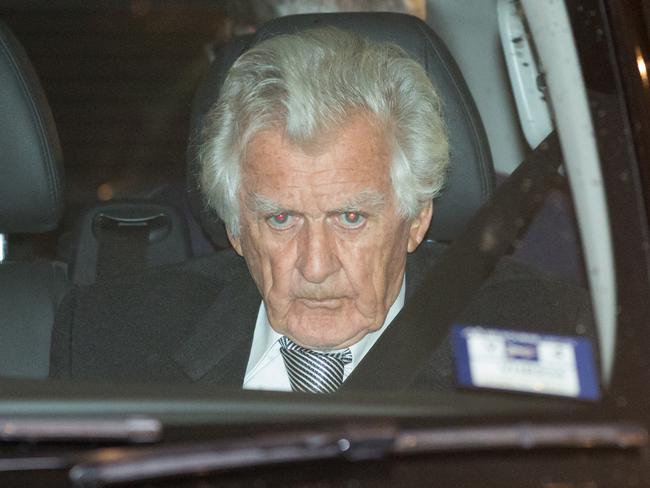 Former Prime Minister Bob Hawke leaves the Langham Hotel in Melbourne. Picture: Mark Stewart