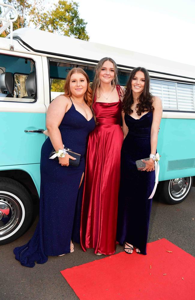 Jayda Elvy, Abbie Harmsworth and Hope Wells at year 12 formal, Unity College. Picture: Patrick Woods.