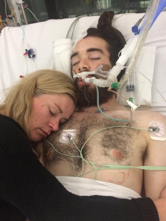 Heidi Walker with her son, jaiden, in his final moments. Picture: Supplied