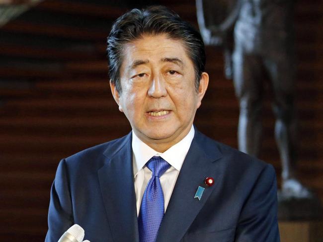 Japan's Prime Minister Shinzo Abe issues a warning to residents in the country’s north. Picture: Toshiyuki Matsumoto/Kyodo News via AP