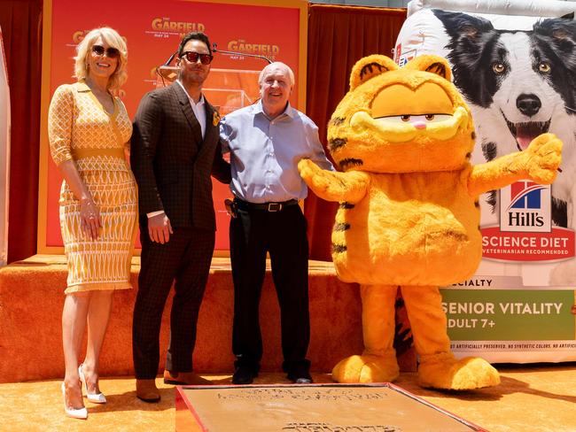 British actress Hannah Waddingham, Chris Pratt, US cartoonist and creator of Garfield Jim Davis and Garfield Picture: AFP