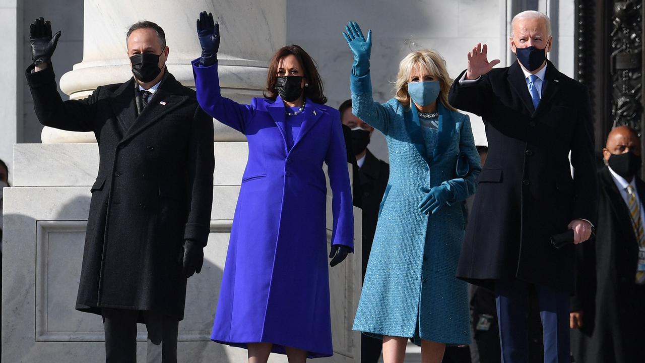 (L-R) Doug Emhoff and his wife US Vice President Kamala Harris, incoming US First Lady Jill Biden, and US President Joe Biden. Picture: AFP