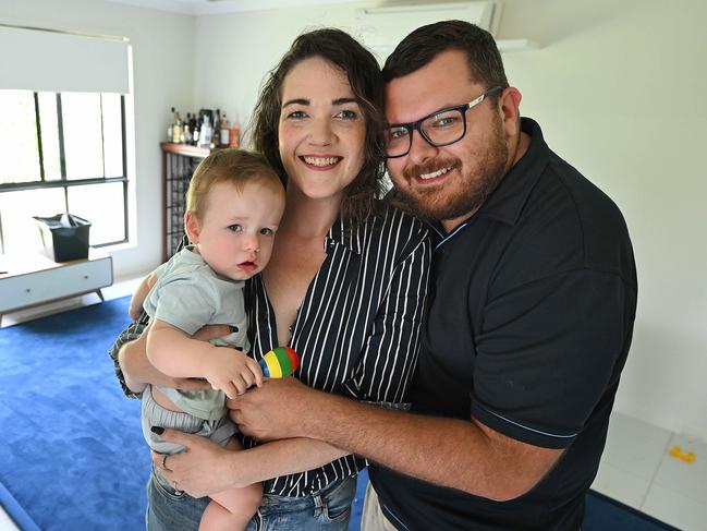 27/11/2024: Nicola Reid and Ryan Przeklasa with their baby Parker Przeklasa,  who  moved to Redbank Plains specifically to raise their kid in a pleasant and affordable environment at their homer in the Brisbane suburb.  pic: Lyndon Mechielsen/Courier Mail