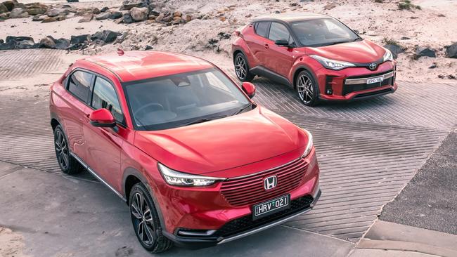 Hybrids such as the Honda HR-V and Toyota C-HR will be part of the strategy in the short term. Picture: Thomas Wielecki