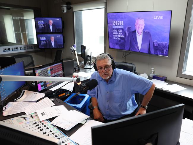 Ray Hadley announcing his retirement on air. Picture: Rohan Kelly.