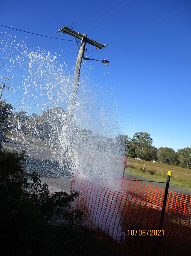 A Yarraman woman‘s home has been water damaged after cold weather caused an exposed water main to burst, sending water spurting ’12 feet into the air’. Photo/Cynthia Holzberger