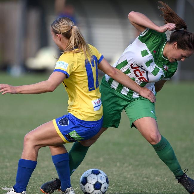 Broadbeach's Maya Christopher and Southport's Jane Laker. Picture: Steve Holland