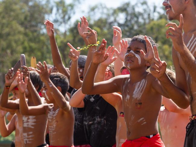 Traditional dancers marked the start of the Australia Day ceremony in Eidsvold.