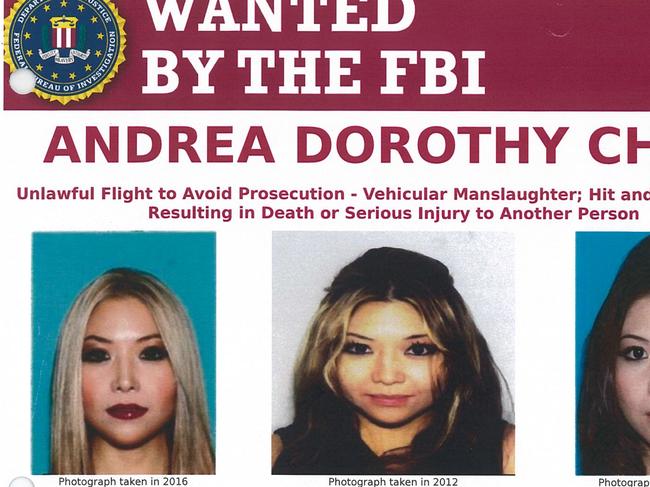 Andrea Dorothy Chan Reyes who is facing extradition from Adelaide accused of fleeing Los Angeles after allegedly being involved in a hit-run accident that killed cyclist Agustin Rodriguez Jr in January 2017. Picture: FBI