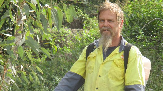 Keith Larson of Gympie Landcare, tackling the weeds around Widgee Creek. Landcare are offering a new traineeship right now.