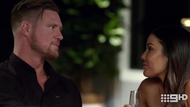 Dean and Davina’s “affair” was the talk of MAPS. Picture: Channel 9.