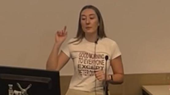 University of Western Australia associate law lecturer Amy Thomasson delivers a lecture on Tuesday.