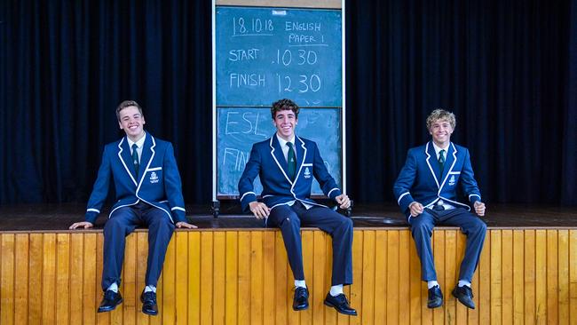 Triplet's Noah, Ethan and Caleb Steinmann are looking forward to the exams being over. Picture: AAP Image/Brendan Esposito