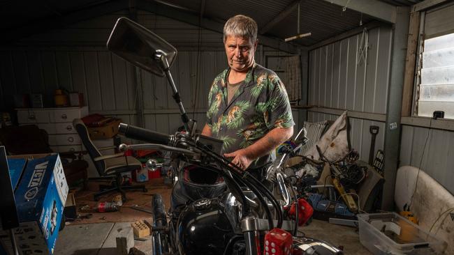 14-03-2024 Malcolm Grahame preparing his motorbike for the Black Dog Ride on the weekend. Picture: Brad Fleet