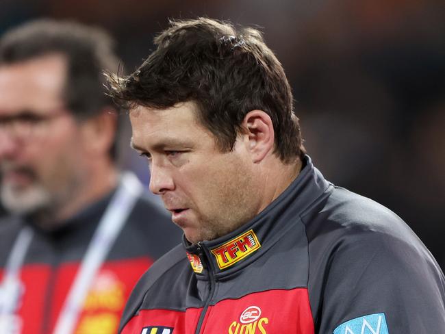 ADELAIDE, AUSTRALIA - JULY 08: Stuart Dew, Senior Coach of the Suns during the 2023 AFL Round 17 match between the Port Adelaide Power and the Gold Coast Suns at Adelaide Oval on July 8, 2023 in Adelaide, Australia. (Photo by Sarah Reed/AFL Photos via Getty Images)