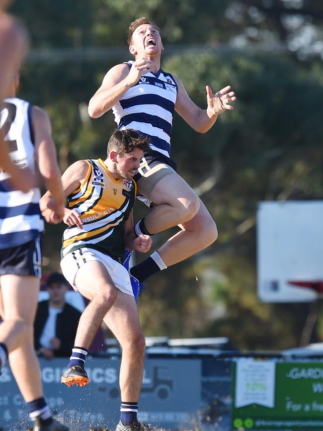 Brendon Goddard flies for a mark. Picture: Josie Hayden