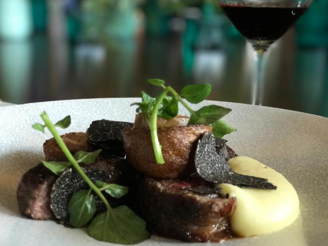 Striploin 450-day grain-fed wagyu with Yorkshire pudding and sliced truffles