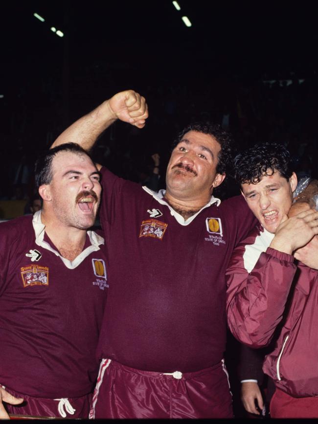 Sam Backo celebrated the 1990 Origin win. Photo: Colin Whelan Â¿ Action Photographics