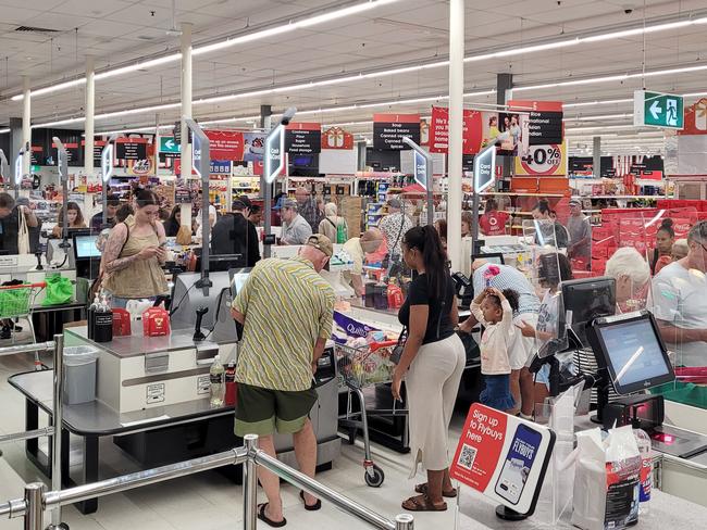 Grocery stores fill up with Cairns residents purchasing last-minute essentials. Picture: Brendan Radke