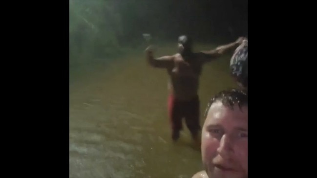 Shirtless Men Give 'Weather Report' From Fort Morgan During Hurricane