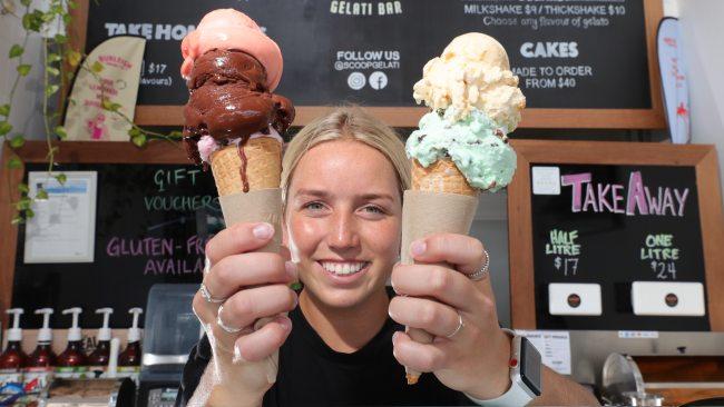 Liv Stephenson with some of Scoop Gelati's winning product. Picture: Glenn Hampson.