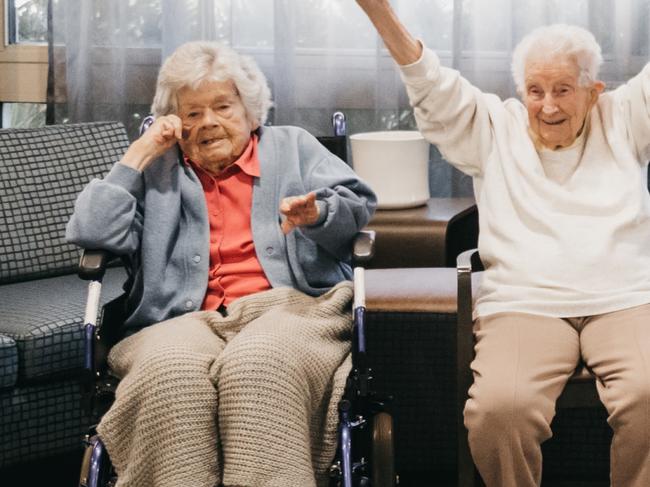 Norma Peterson, left, with (100), Biddy Abrahams