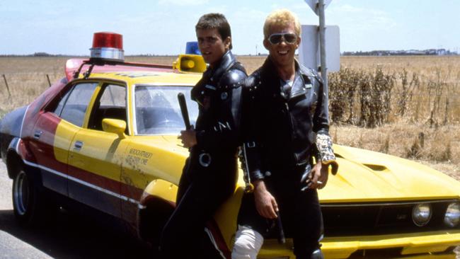 Mel Gibson and Steve Bisley as Max Rockatansky and Jim Goose on the set of the original <i>Mad Max</i>. Picture: Sunset Boulevard/Corbis via Getty Images