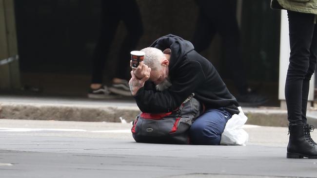 A homeless man on Sydney CBD streets. Picture: John Grainger