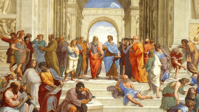 Raphael’s famous 1509-1511 fresco, The School of Athens, in the Apostolic Palace in the Vatican, captures the learned energy of ancient Greece as personified in the powerful figures of Plato and Aristotle, seen walking in the centre of the image. Picture: Universal History Archive/Getty Images