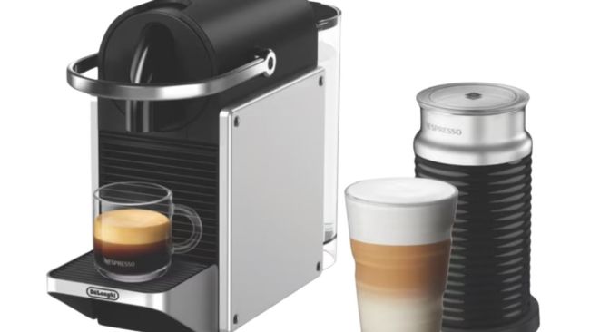 Grab the Nespresso  Pixie Capsule Coffee Machine Silver & Aeroccino 3 for just $278. Picture: The Good Guys