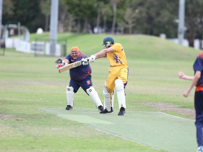 Palm Beach Currumbin (batting) vs. Runaway Bay in the Community Div 3 competition. Harley Richards. 25 November 2023 Palm Beach Picture by Richard Gosling