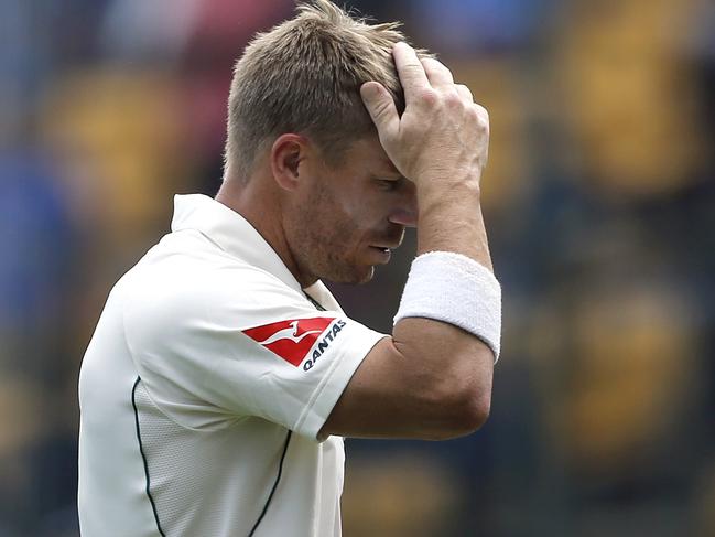 Australia's David Warner leaves the ground after being dismissed during the second day of their second test cricket match against India in Bangalore, India, Sunday, March 5, 2017. (AP Photo/Aijaz Rahi)