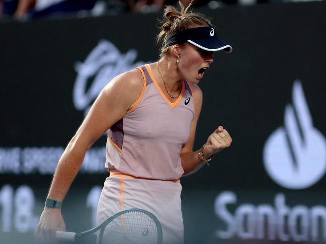 Australia's Olivia Gadecki celebrates a point against Colombia's Camila Osorio during the WTA 2024 women's singles semifinal semifinal match in Zapopan, Mexico, on September 14, 2024. (Photo by ULISES RUIZ / AFP)