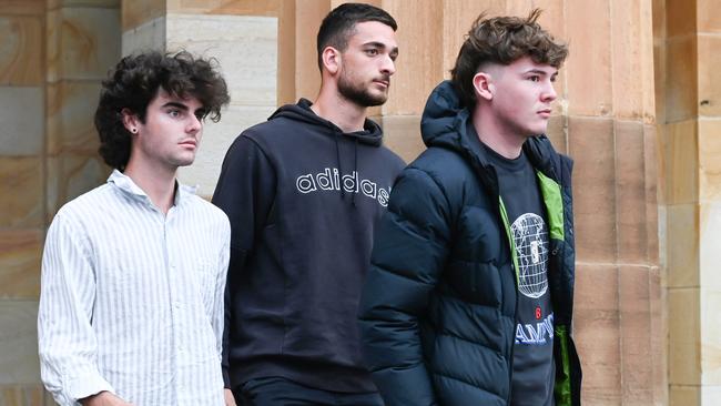 Supporters of Marco Yandle leave the Adelaide Magistrates Court. Picture: NCA NewsWire / Naomi Jellicoe