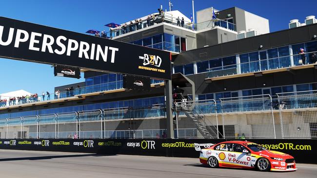 Scott McLaughlin drives his Shell V-Power Racing Team Ford Falcon FGX during practice for the Supercars SuperSprint at The Bend Motorsport Park on Friday. Picture: Daniel Kalisz/Getty Images