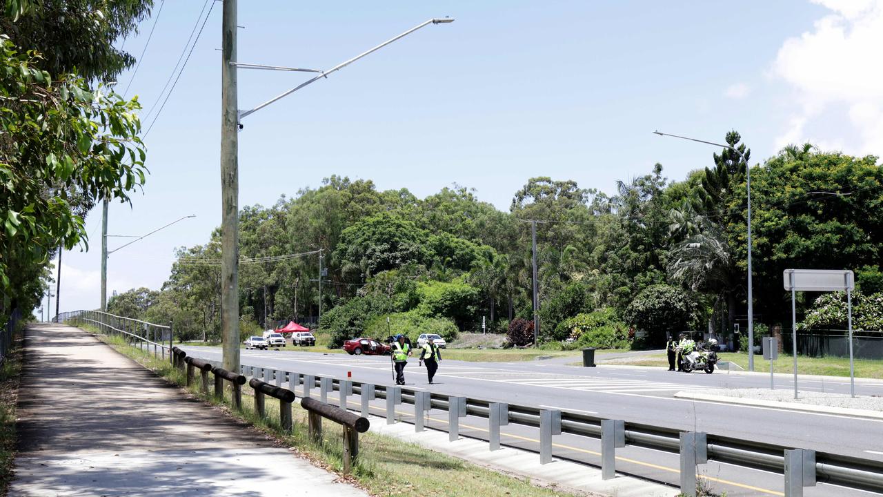 Police at the scene of the fatal accident on Sunday. Picture: Steve Pohlner